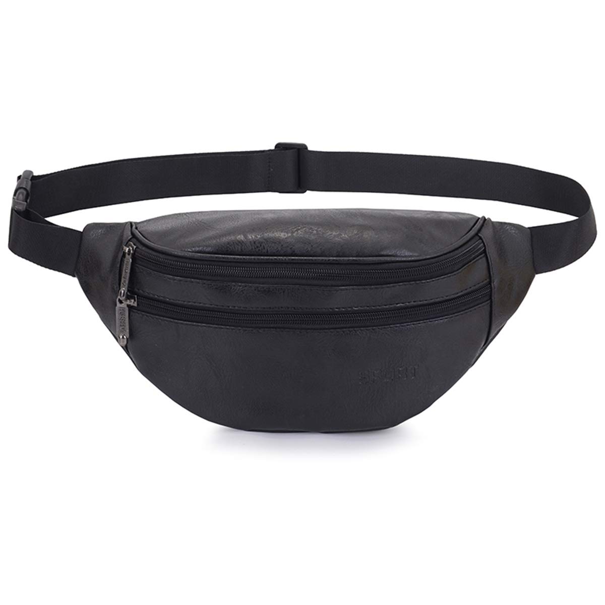 Leather Fanny Pack for Women Men Fashion Sling Crossbody Bag Travel Trip Bag (Black leather)