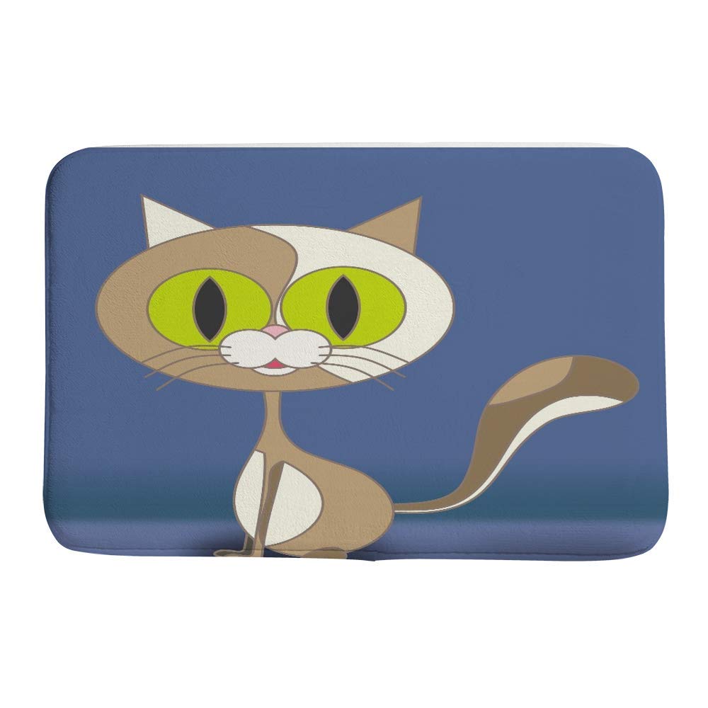 Tapis de bain chat bleu CHEHONG antidérapant et absorbant en velours de corail lavable 61x91 cm