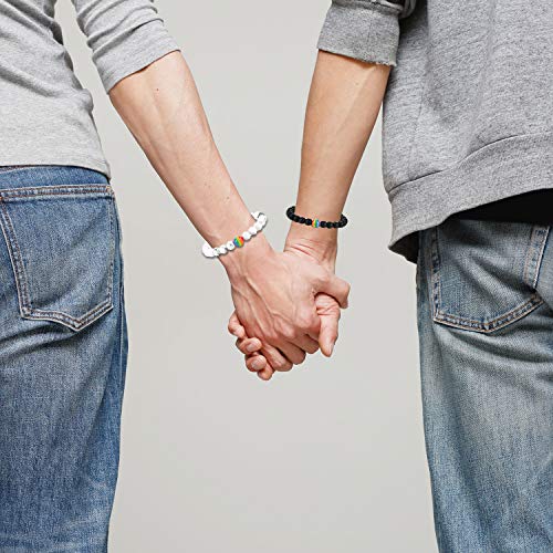 Cupimatch 4pcs LGBT Rainbow Braided Leather Bracelet Bangle Gay & Lesbian Pride Lava Rock Stone Beads Relationship Couple Bracelets - Image 5