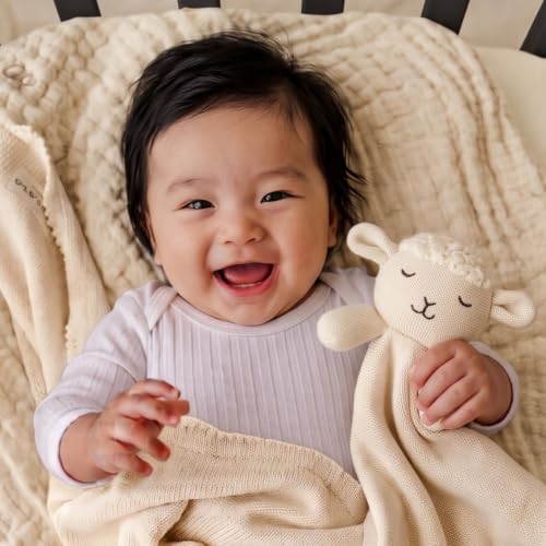 Image of Baby Gift Set - Organic Cotton Newborn Blanket Essentials, Thoughtful Baby Shower & New Baby Gift for Boys & Girls (Lovey - Sheep - Cream)