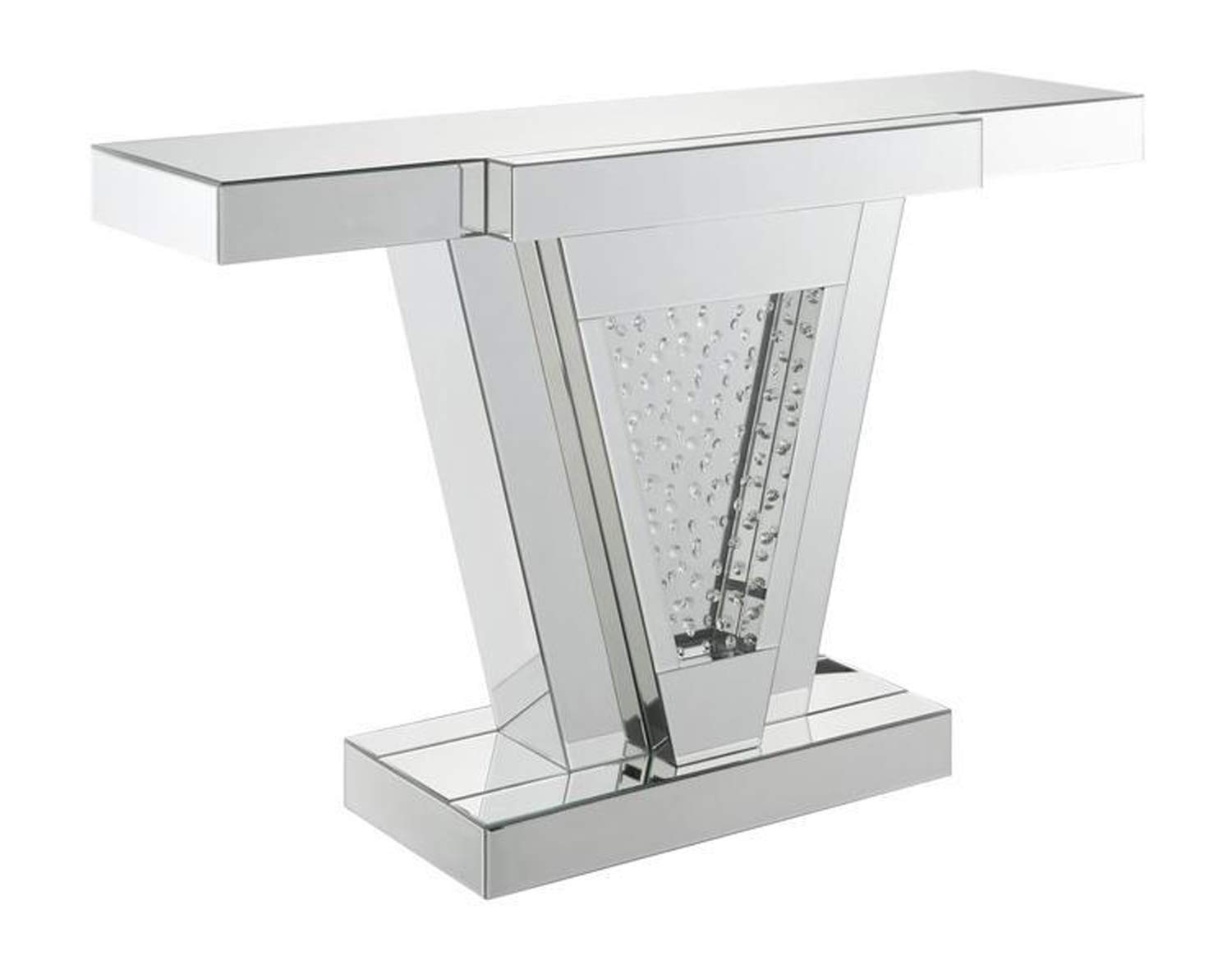 Benjara Wood and Mirror Console Table with Faux Crystals Inlay, Clear