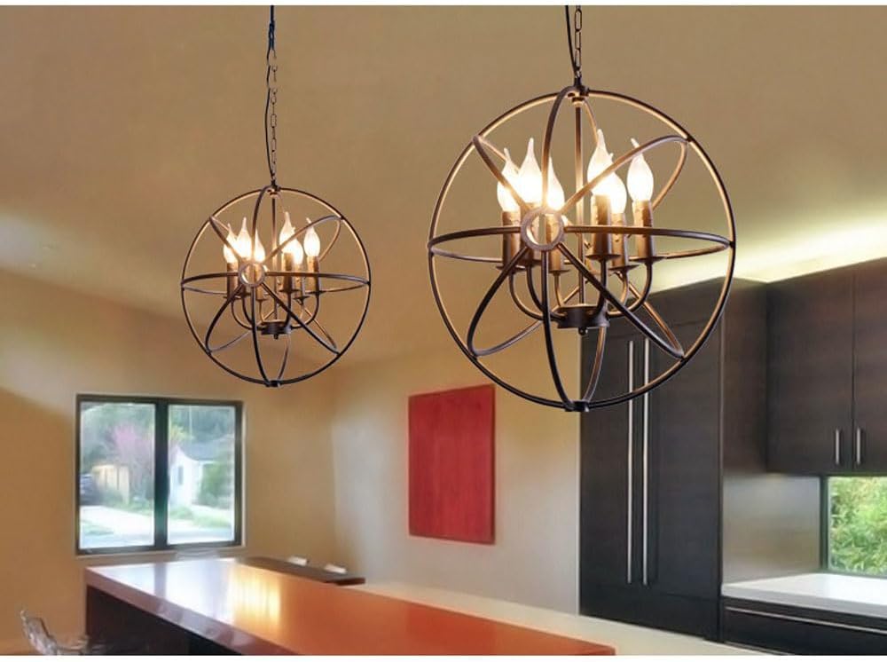 CeilingChandeliers, Nordic Loft Pendant Lighting Round Industrial Candle Adjustable Hanging Lamp Retro Round Wrought Iron Ceiling Lamp Restaurant Cafe Bar Chandelier