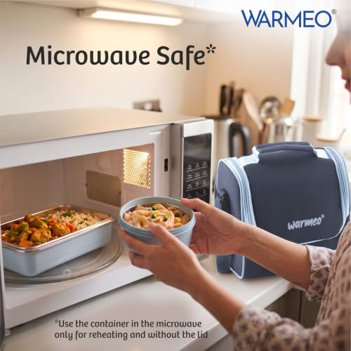 Image of WARMEO Micro Meal Microwave Safe Lunch Box | 1 Rectangular Container 600ml + 2 Round Containers 350ml Each + 1 Round Container 250ml + 1 Steel Tumbler 500ml | Office,School,Picnic,Blue