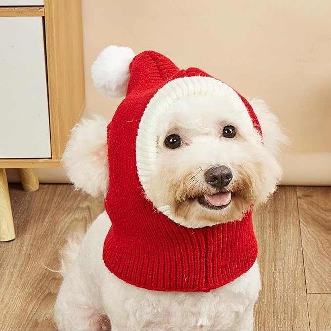 Winmany Dogs Christmas Hat with Ear Holes Small Medium Large Dog Cat Winter Knit Pompom Hat Pet Neck Warmer Ear Muffs Cute Xmas Costume (M) - Image 4