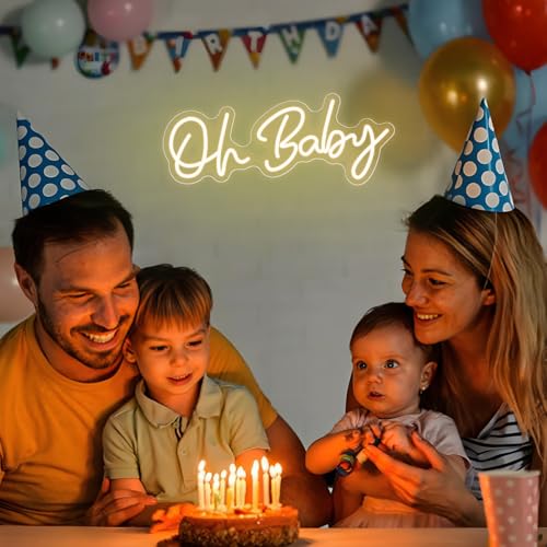 Image of Oh Baby Neon Sign for Backdrop Baby Shower LED Neon Lights for Wall Decor Dimmable Light up Sign Compact 15.7x4.7 inch for Gender Reveal,Party Decor, Warm White