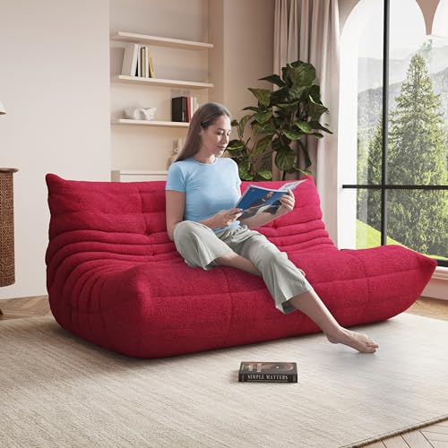 Image of 3-Seater Giant Bean Bag Chair for Adults - Cozy Large Fireside Accent Chair with Memory Foam,Comfy Lazy Oversized Floor Sofa Couch Boneless Chaise Lounge for Living Room Bedroom Gaming Room(Burgundy)