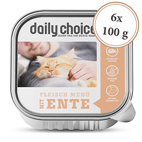 daily choice | 6 x 100 g (Schale) | Nassfutter für Katzen | getreidefrei | Fleischmenü mit Ente | Hoher Fleischanteil (70%) Pures Fleisch und Innereien