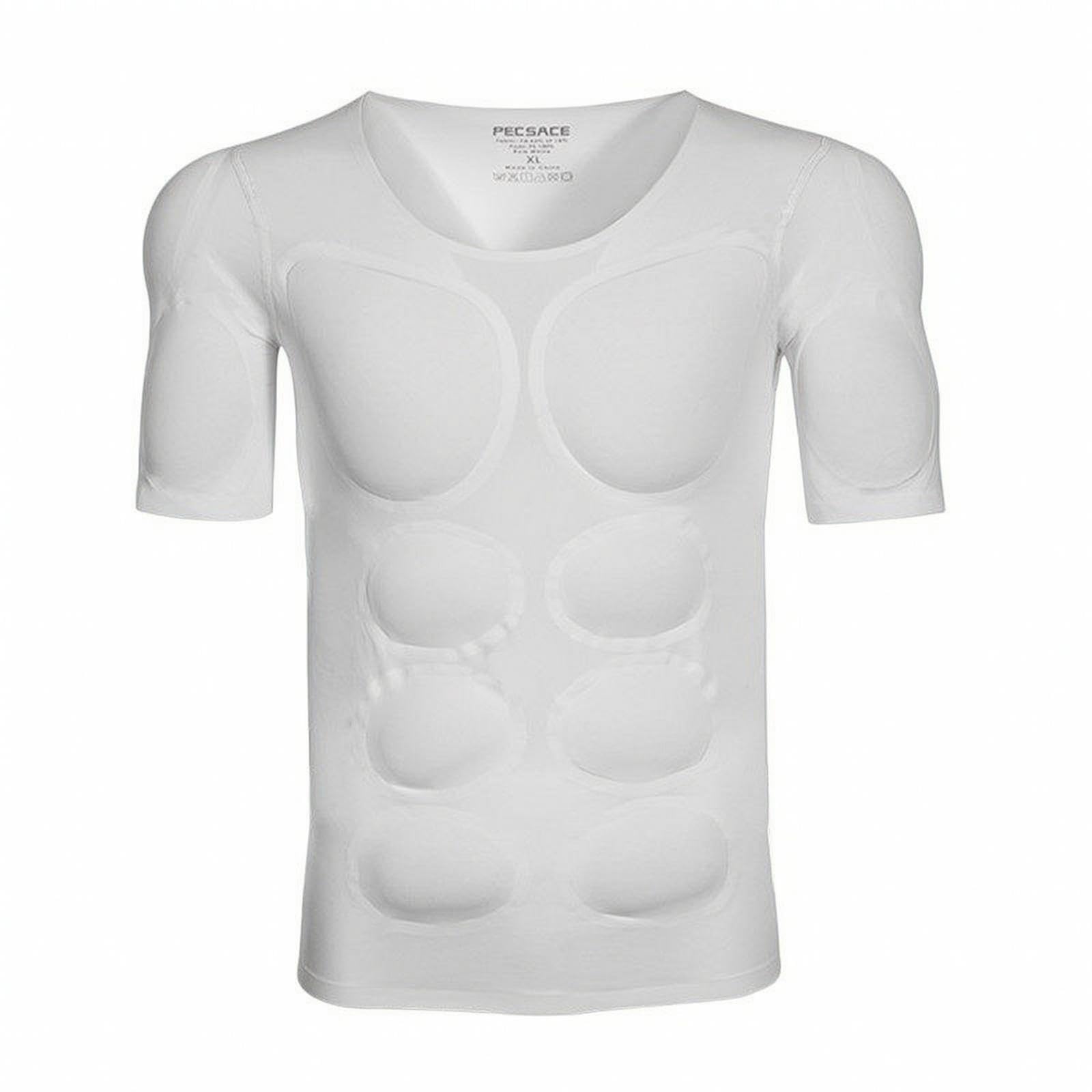 Padded Undershirt with Muscle Chest Invisible Fake Muscle Shirt Seamless Shaping Shirt for Men, Cosplayers, Under Clothes, Cosplay Xl Wht Shortsleeve Abs-image-45