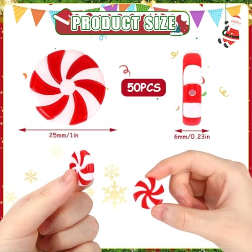 Image of JUNEBRUSHS 1 Inch Candy Cane Christmas Decorations, 50 Pcs Plastic Fake Peppermint Candy Ornaments Red And White For Xmas Holiday Decor Party Favors Crafts