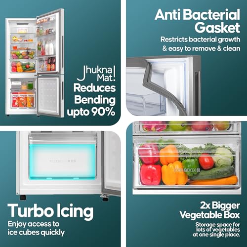 Image of Haier 237L 2 Star Frost Free Bottom Mount Refrigerator|Premium Mirror Glass|8 In 1 Convertible Modes|Jhukna Mat-Bottom Freezer|200% Faster Ice Making in 49 Minutes (HRB-2872PMG-P, Mirror Glass)