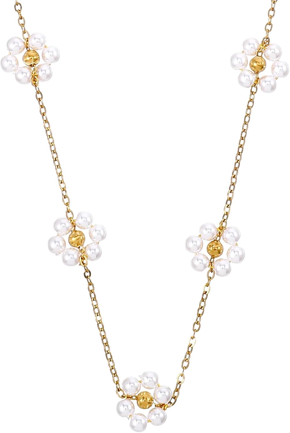 Pearl Necklace Daisy Pearl Strand Choker Women Statement Necklace | Birthday Mothers Day Gifts, Prom Bridesmaid Accessory