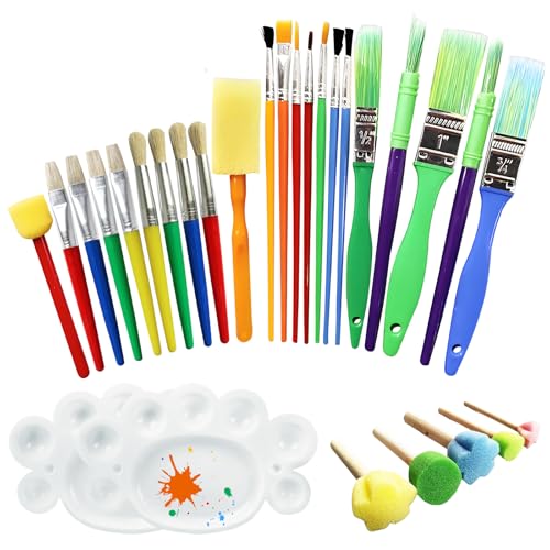 COGVOHY 30 Stück Pinselset mit Malpalette Universelles Malpinsel Set für Acryl Aquarell Öl und Gesichtsbemalung Pinsel für Anfänger für Malaktivitäten und Schulprojekte