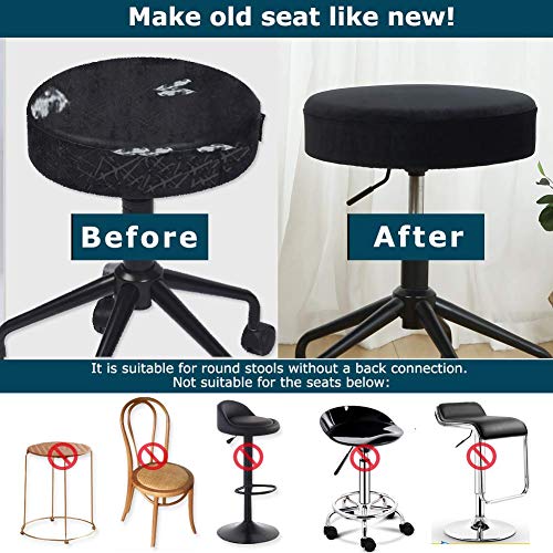 Image of SINOSSO Round Vanity Bench Covers Set of 4, Dia.(13 inch- 15.5 inch) Super Soft Velvet Stretch Washable Bar Stool Slipcover Seat Protector, (Round, Black, 4 Counts)