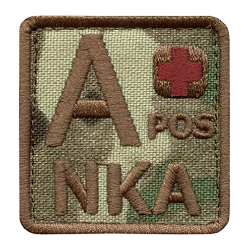 2AFTER1 Multicam APOS A+ NKA Blood Type No Known Allergies NKDA Tactical IFAK Hook-and-Loop Patch