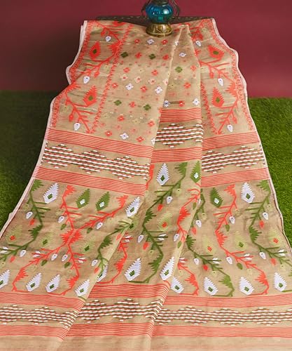 Image of Mayabi Women's Dhakai Jamdani Cotton Silk Saree Traditional Bengali Tant Korat Work, Without Blouse Piece