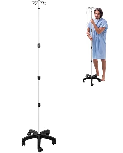 Soporte portátil plegable para poste IV, soporte de poste portátil de 4 ganchos para hospital, clínica, sillas de ruedas, camas, cuidado del hogar