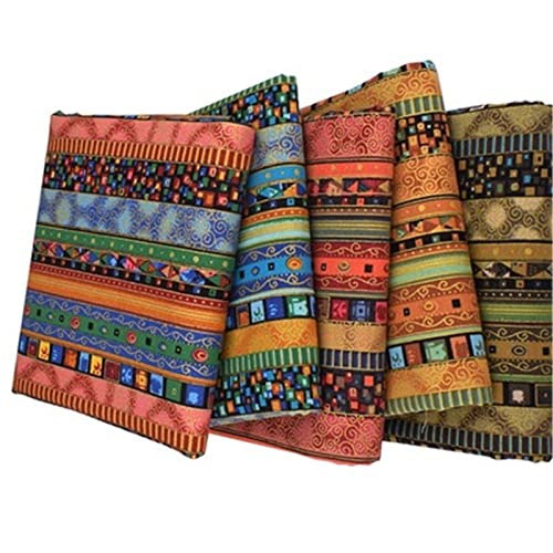 Gigicloud 5Pcs Fat Quarters Fabric Bundles, 10 x 8 inch Colored Printing Fabrics Ethnic Style Pattern Cotton Fabric Quilting Squares Handmade Patchwork Quarter Sheets Set for Sewing