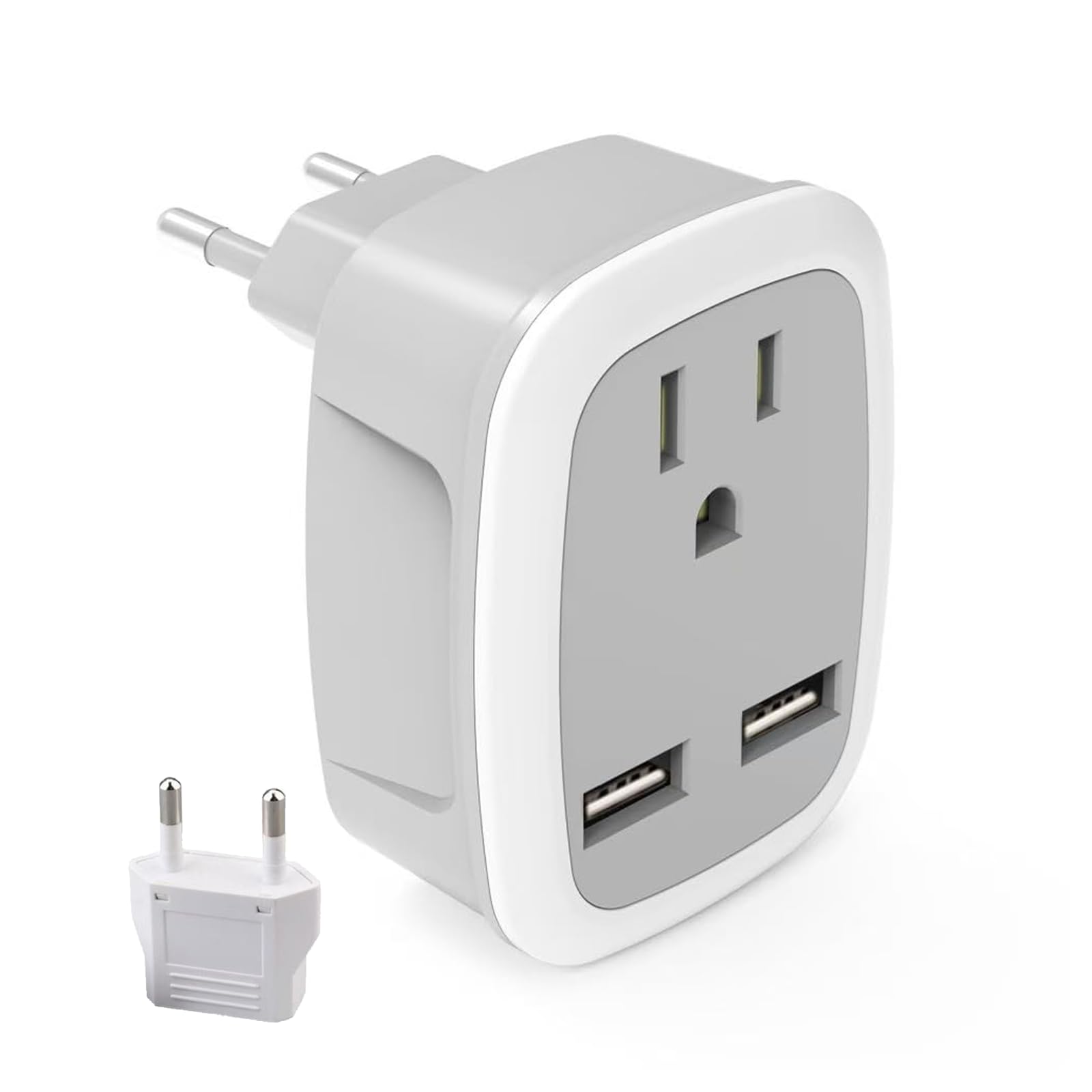 変換プラグ Cタイプ 海外旅行用変換器 コンセント 1個AC差込口 2USBポート付き 電源変換アダプター 韓国/イタリア/スペイン/ドイツ ヨーロッパなどの国に対応 日本での使用は禁止
