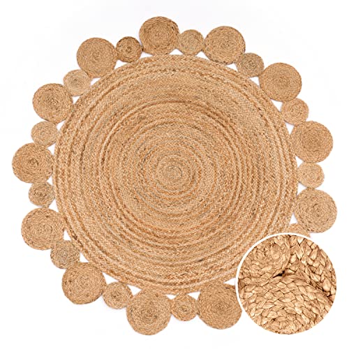 Paco Home Tapis Rond Salon Jute Motif Ethnique Boho Moderne Fait Main Tapis Naturel, Dimension:80 cm Rond, Couleur:Naturelle 2