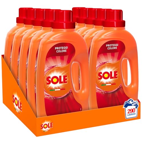 Sole Detersivo Lavatrice Proteggi Colore 290 Lavaggi, 10 confezioni bi-pacco, Formula igienizzante, Detersivo Lavatrice Liquido Proteggi Colore, rimuove le macchie a basse temperature