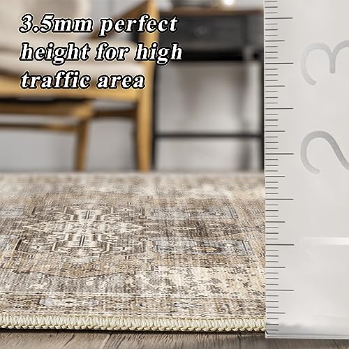 RUUGME Washable 2x6 Runner Rugs - Large Boho Rugs for Living Room Stain Resistant Carpet Vintage Tribal Rugs for Bedroom Kitchen Bathroom Non Slip Backing Home Decor Floor Decoration Mat 2X6 Beige