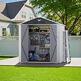Benass 8X6 FT Outdoor Storage Shed, Metal Garden Shed - Tool Storage Sheds with Lockable Doors, Waterproof Outside Storage Building for Backyard, Patio (White; Floor Not Included)