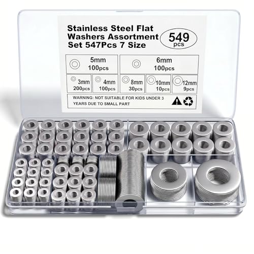 REGIS Edelstahl Unterlegscheiben Set A2304 V2A 549tlg Flachscheiben & Karosseriescheiben Größe M3M12 Rostfrei für Schrauben & Muttern (M3M4M5M6M8M10M12)