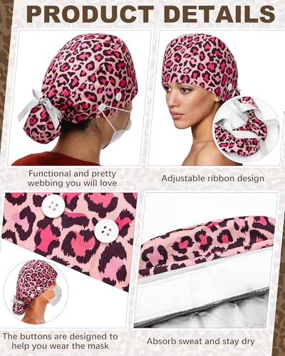 Image of 6 Pc Satin Lined Scrub Caps Women with Buttons Ponytail