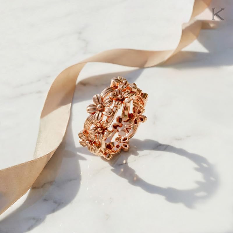 Image of Kisna Diamond & Gold Jewellery 18KT (750) Rose Gold For Women|Real Gold Ring|Gold Ring Women|Stylish & Simple Daily Wear Gold Ring|Gift for Her, Birthday, Anniversary|Florais Gold Ring S16