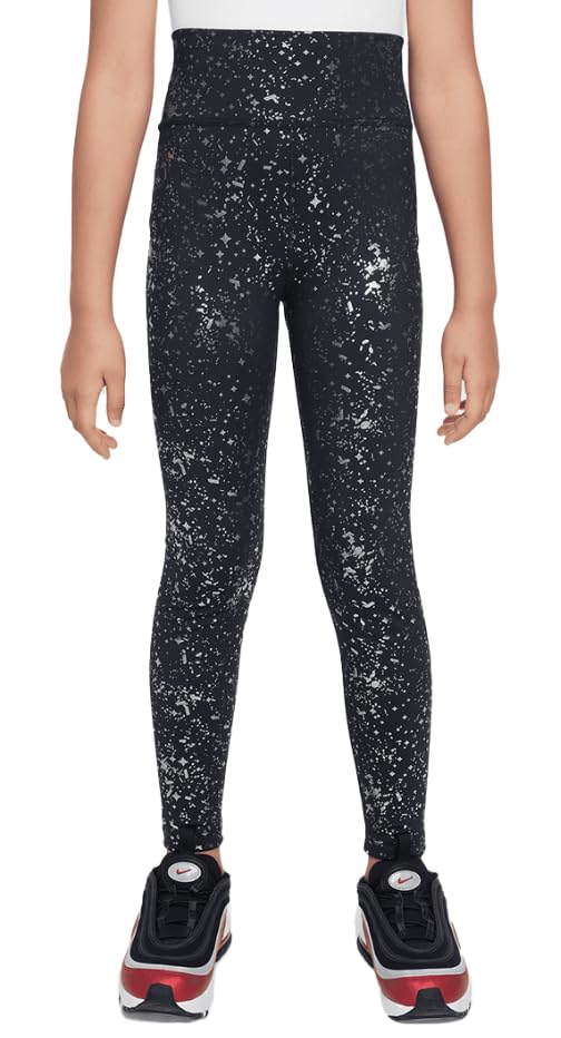 Nike One Big Kid's High Rise Full Length Black/Metallic Silver Leggings