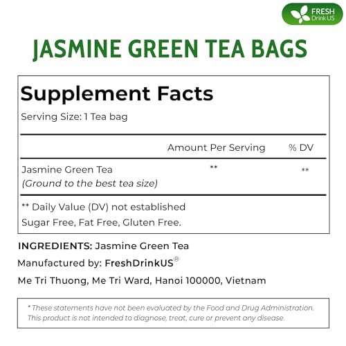 Image of Natural Jasmine Green Tea Bags. Vegan, Gluten-Free, No Sugar. FreshDrinkUS