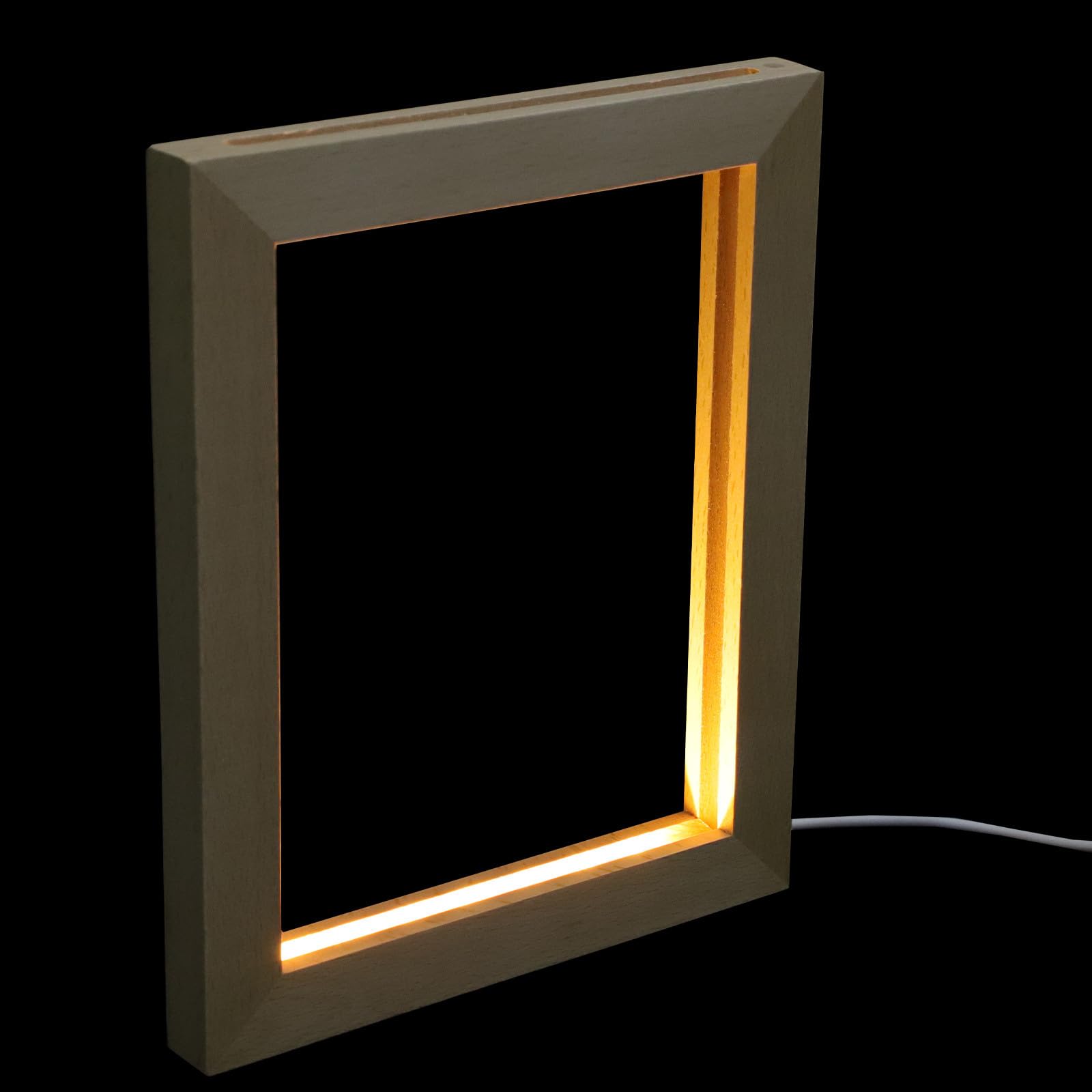 STOBAZA Marco de Fotos Luminoso LED 3d de Madera Maciza 230x170 Mm Luz Cálida para Decoración de Mesa en Hogar, Marco Único y Compacto para Exhibición Significativa de Fotos