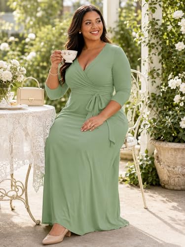 Image of PinkPatty Plus Size Maxi Dress for Women 3 /4 Sleeve Casual Long Dress