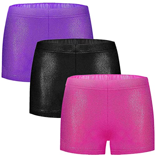 BYONEME Short esportivo de ginástica para meninas com glitter brilhante, H05: 3 peças - Rosa preta r