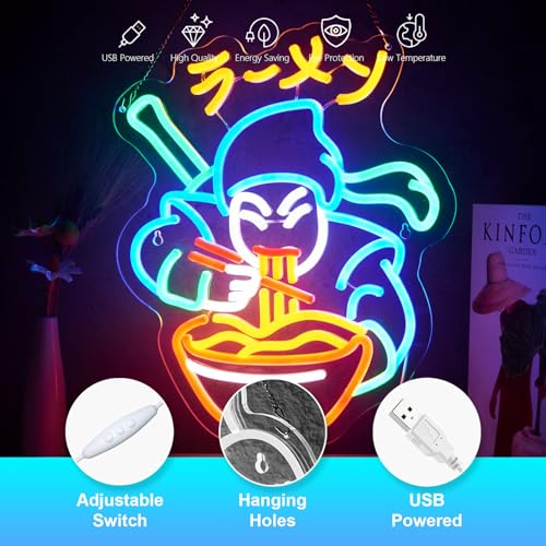 Image of Ramen Neon Sign Ninja Ramen Neon Sign for Wall Decor Japanese Food USB Dimmable LED Neon Lights for Beer Bar Kitchen Restaurant Home Pub Party Man Cave Club Shops Hotel Store Business Gift