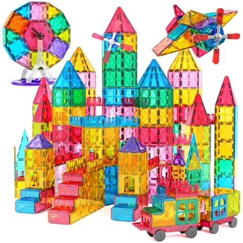 Jasonwell 100pcs Magnetic Tiles Building Blocks Set for Boys Girls Preschool Educational Magnet Construction Kit Stacking STEM Toys Christmas Birthday Gift for Kids Toddler 3 4 5 6 7 8 9 10 + Year Old Cover