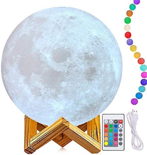 Extra Large Moon Lamp! Authentic 7 Inch 3D Printed Moon Light, Light lamp Moon With LED 16 Colors&Touch Control and Remote Control. (7in)