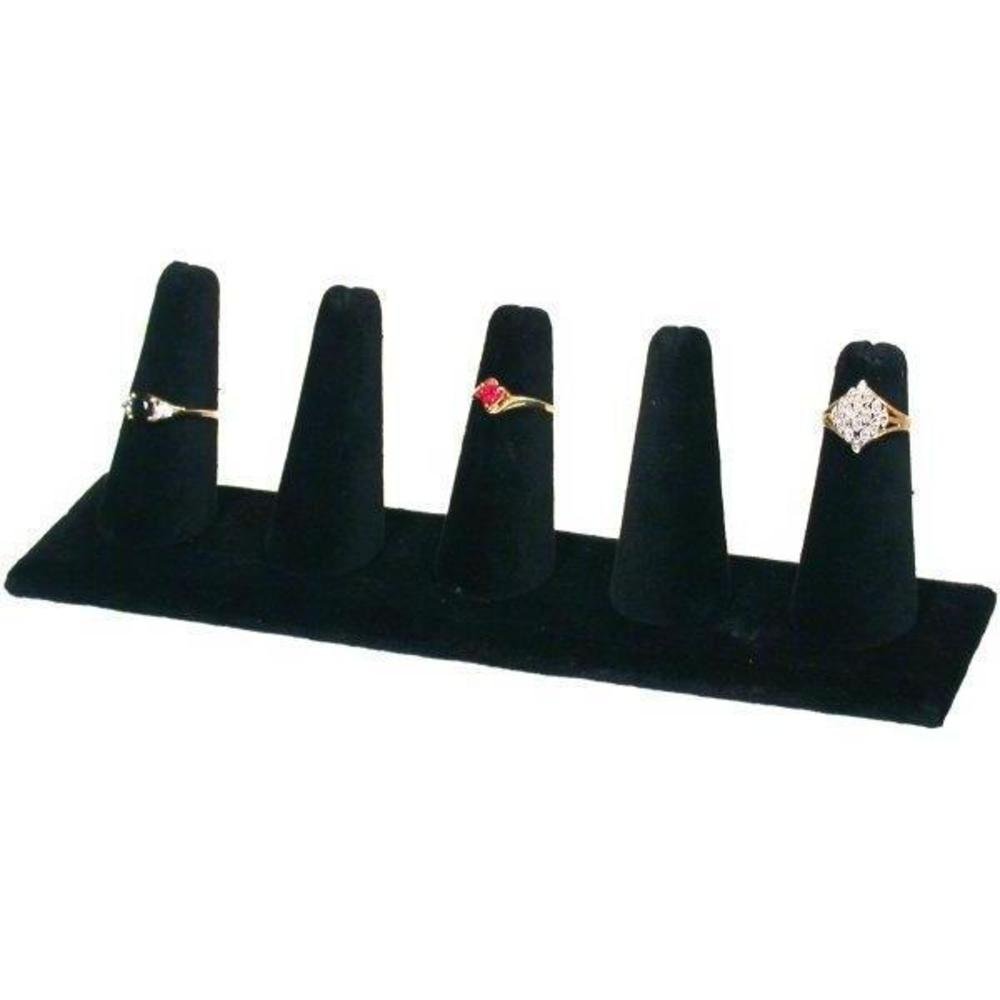 Black Velvet 5 Ring Finger Jewelry Holder Showcase Display