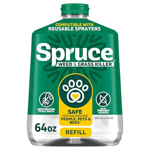 Spruce Weed Killer Refill - Versatile Weed & Grass Killer₃ for Flower Beds, Driveways & Mulch Beds - No Pour, No Mix, No Mess Refill - Kills Dandelions, Crabgrass & More (64 Oz)
