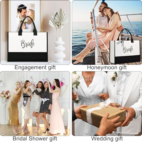 Image of Lamyba Bride To Be Gifts for Wedding, Bridal Shower Gifts, Bachelorette Party, Engagement,Honeymoon, Bride Bag Tote with Makeup Bag