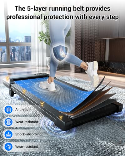 Image of DeerRun Under Desk Walking Pad Treadmill for Home Office & Small Spaces, 6% Manual Incline, 0.6-3.8 MPH Walking Speed, 2.5 HP, 300 lb Capacity, App & Remote Control