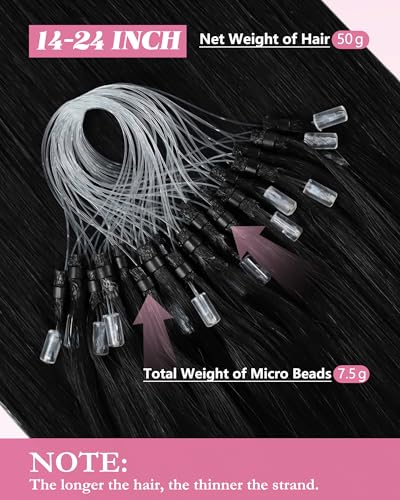 Image of YoungSee Micro Loop Hair Extensions Real Human Hair Black Microloop Hair Extensions Human Hair Jet Black Bead Hair Extension 20 Inch 50s 57g Micro Ring Hair Extension Long Straight Hair