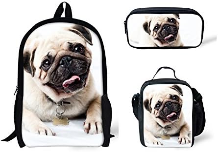 doginthehole Pug Dog Print Backpack One Set 3 Piece Shoulder Primary School Bag