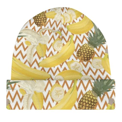 Tropical Banana Pineapple Pattern Kids Beanie Hat for for Girls Boys Children Cap Winter Knitted Chemo Cancer Headwear Accessories Gifts Decoration Black4
