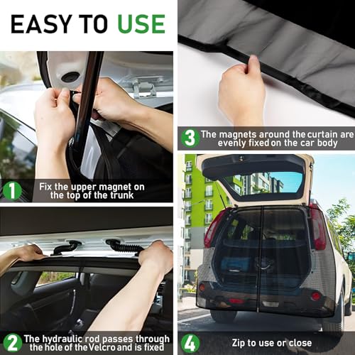 Gaeymy Auto Heckklappe Moskitonetz 165x165cm, Flügeltür Kofferraumabdeckung Sonnenschutz Vorhänge, Universal Magnetisch Fliegengitter Mesh mit Reißverschluss für Dach Caravan Camper Van Wohnmobile SUV