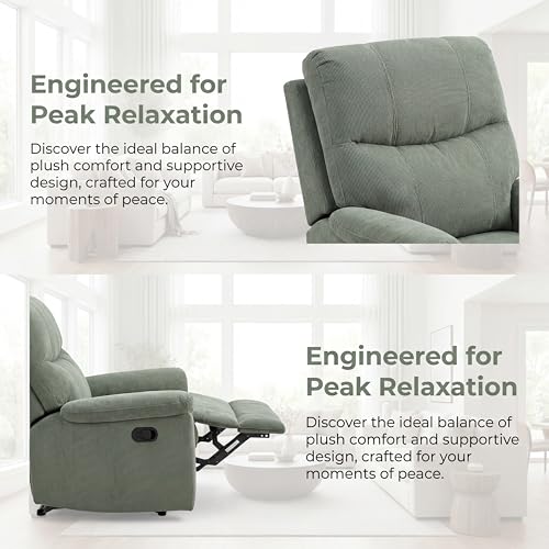 Image of Oversized Corduroy Recliner Chair, Manual Lazy Boy Recliner with Home Theater Seating, Breathable Living Room Reclining Chair for Adults Reading, Gaming, Relax, Green