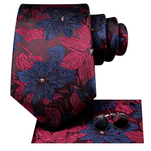 Image of Dubulle Mens Paisley Striped Tie Woven Necktie for Men and Handkerchief Cufflinks Set Wedding Formal Business