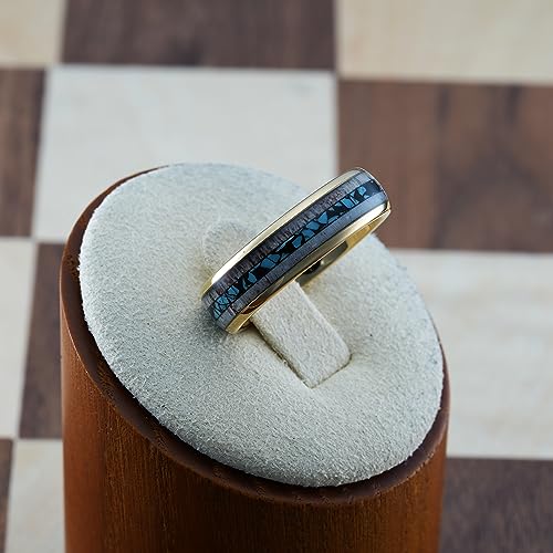 100S JEWELRY 6mm Gold Tungsten Wedding Rings for Men Women Unique Turquoise & Antler Inlay Durable Engagement, Promise, and Wedding Band - Available in Sizes 6-132