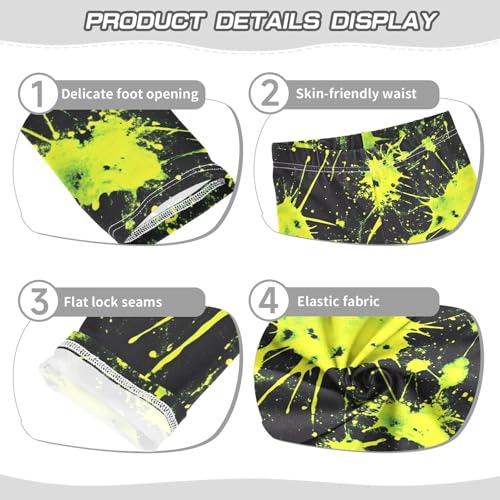 Neon Green Paint Splatters Girls Leggings Ultra Soft Compression Yoga Gym Pants for Kids 4-10T3