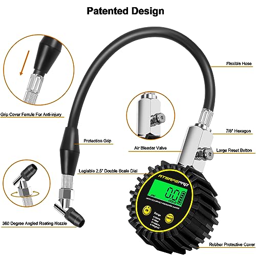 Digital Tire Pressure Gauge,ATsafepro Tire Pressure Gauge with Flexible Hose and Angled Chuck, Tire Pressure Gauge for Cars,Air Pressure Gauge - Professional Accuracy - 200 PSI - Image 4